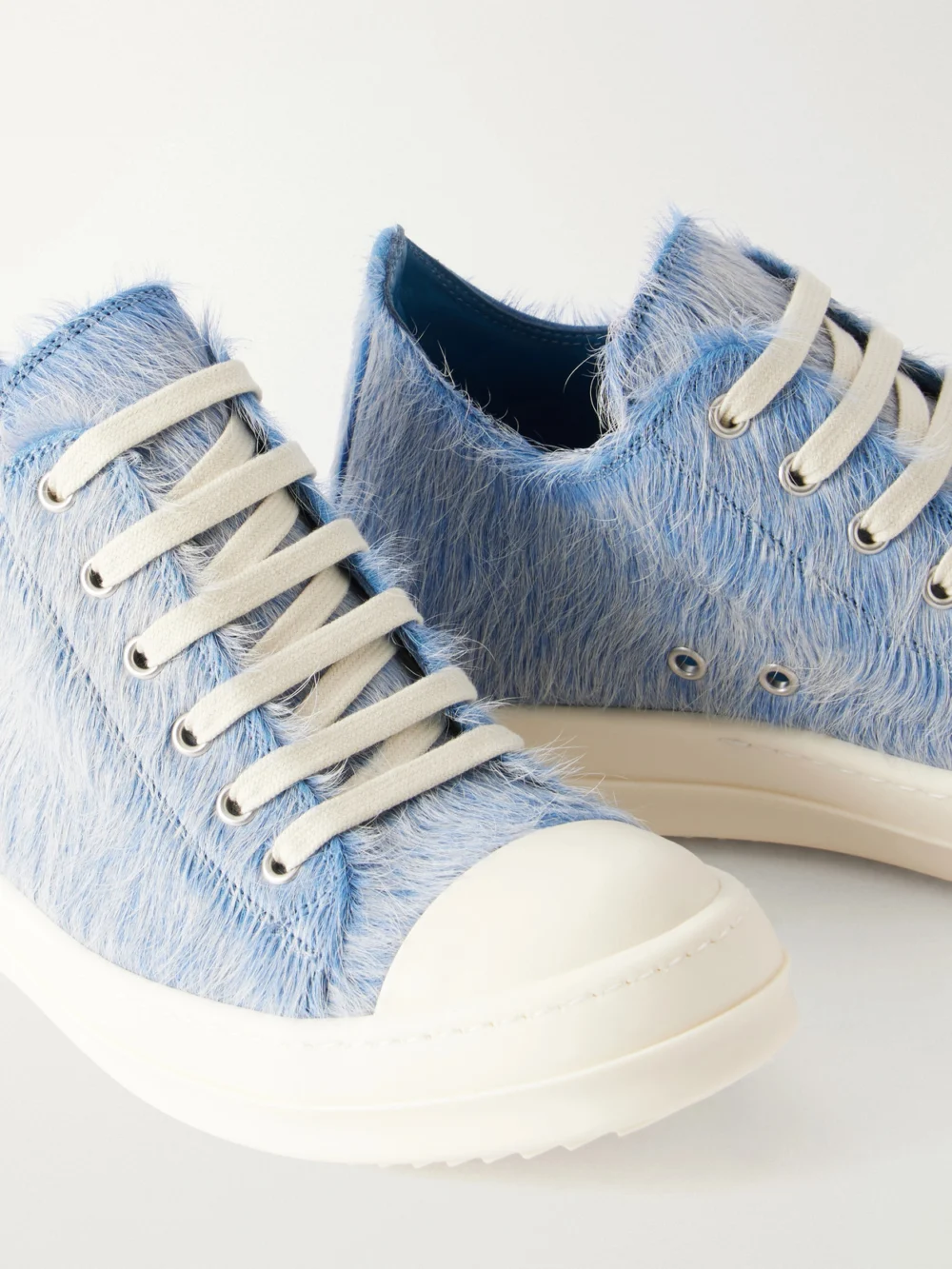 Close-up detail of the Rick Owens Ramones Calf-hair and Leather Sneakers