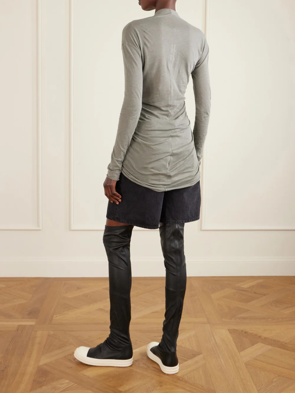 Back view of the Rick Owens Ruched Cotton-jersey T-shirt