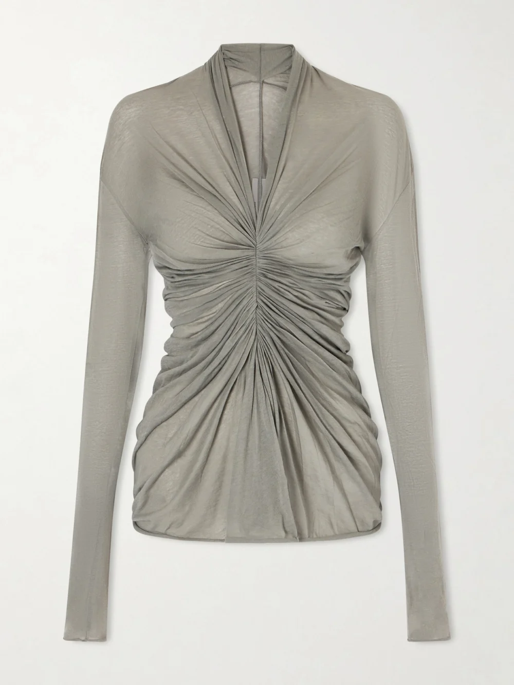 Rick Owens Ruched Cotton-jersey T-shirt in gray