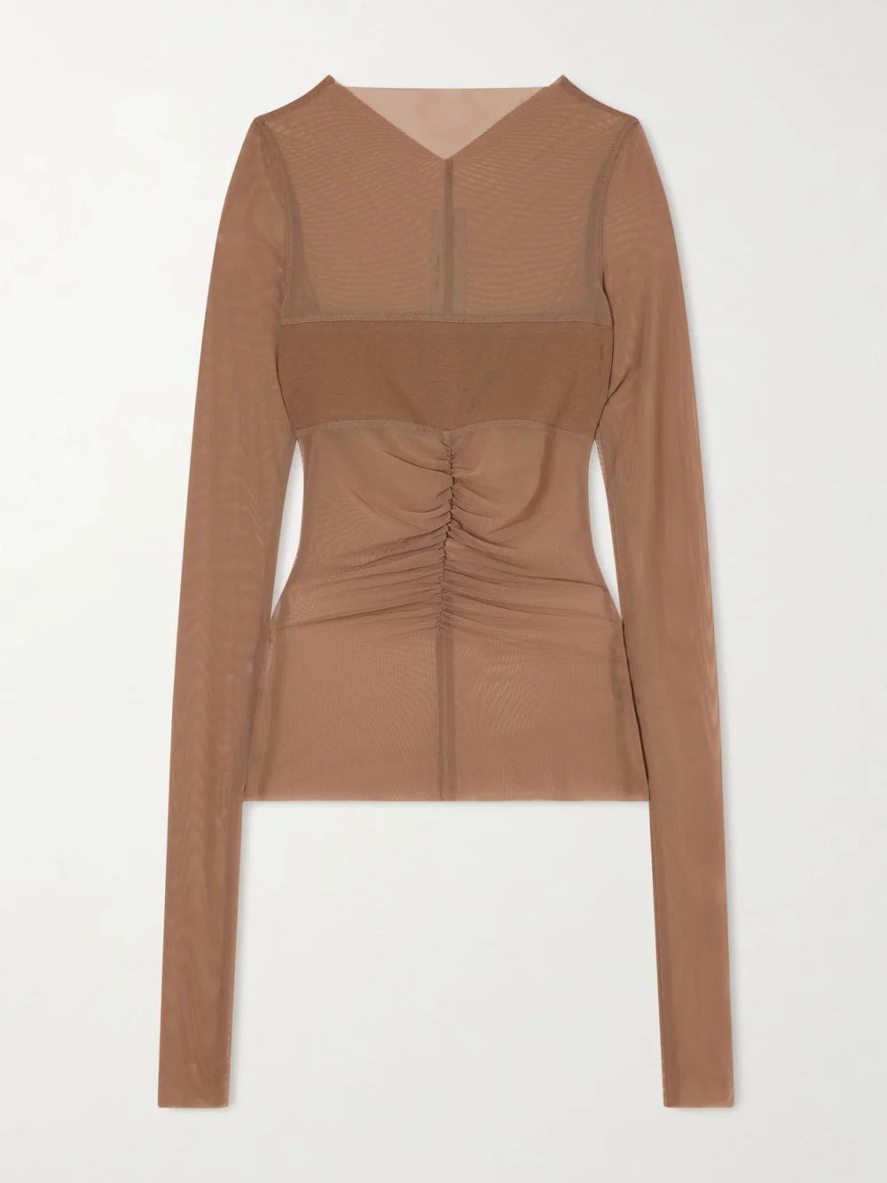 Rick Owens Ruched Stretch-mesh T-shirt in beige