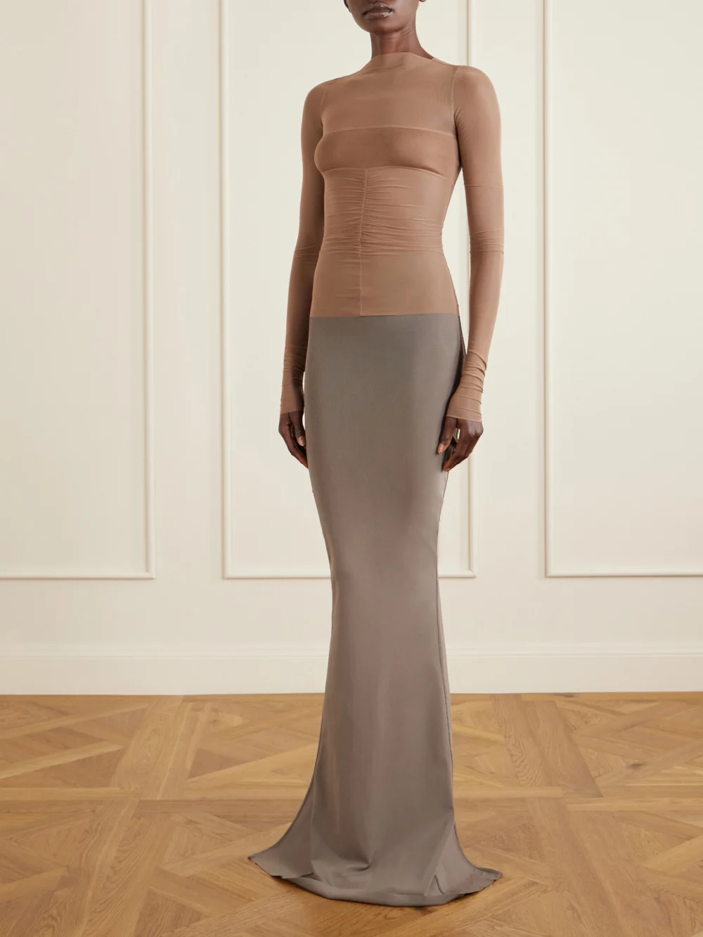 Rick Owens Ruched Stretch-mesh T-shirt, worn by a model
