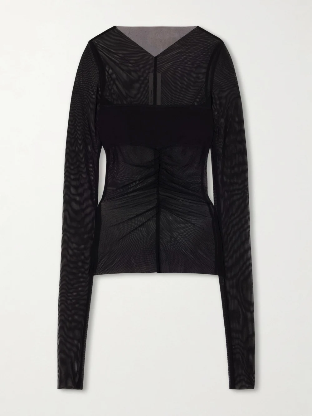 Rick Owens Ruched Stretch-mesh T-shirt in black