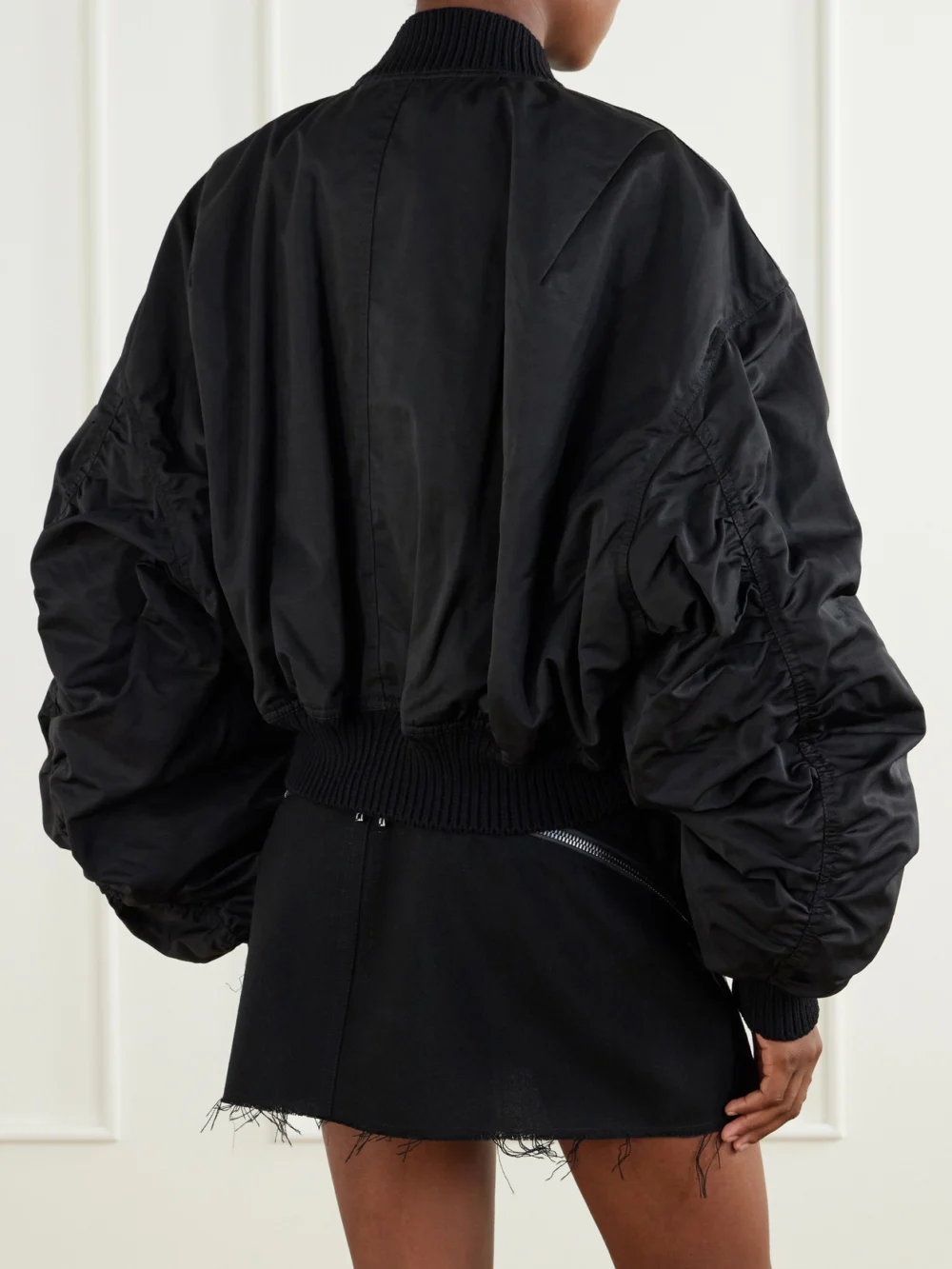 Back view of the Rick Owens Secchia Padded Cropped Cotton-blend Bomber Jacket