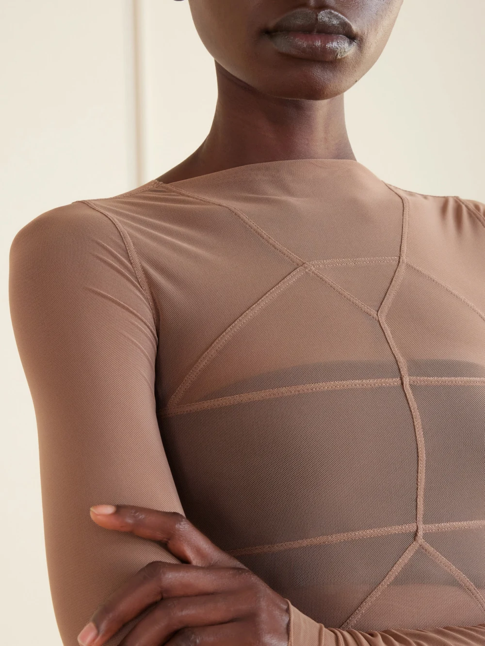 Close-up detail of the Rick Owens Stretch-tulle T-shirt