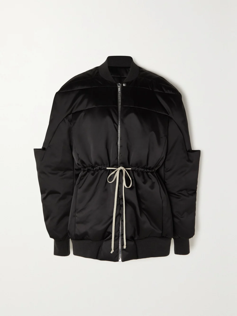 Rick Owens Tie-detailed Wool-trimmed Quilted Shell Down Bomber Jacket in black