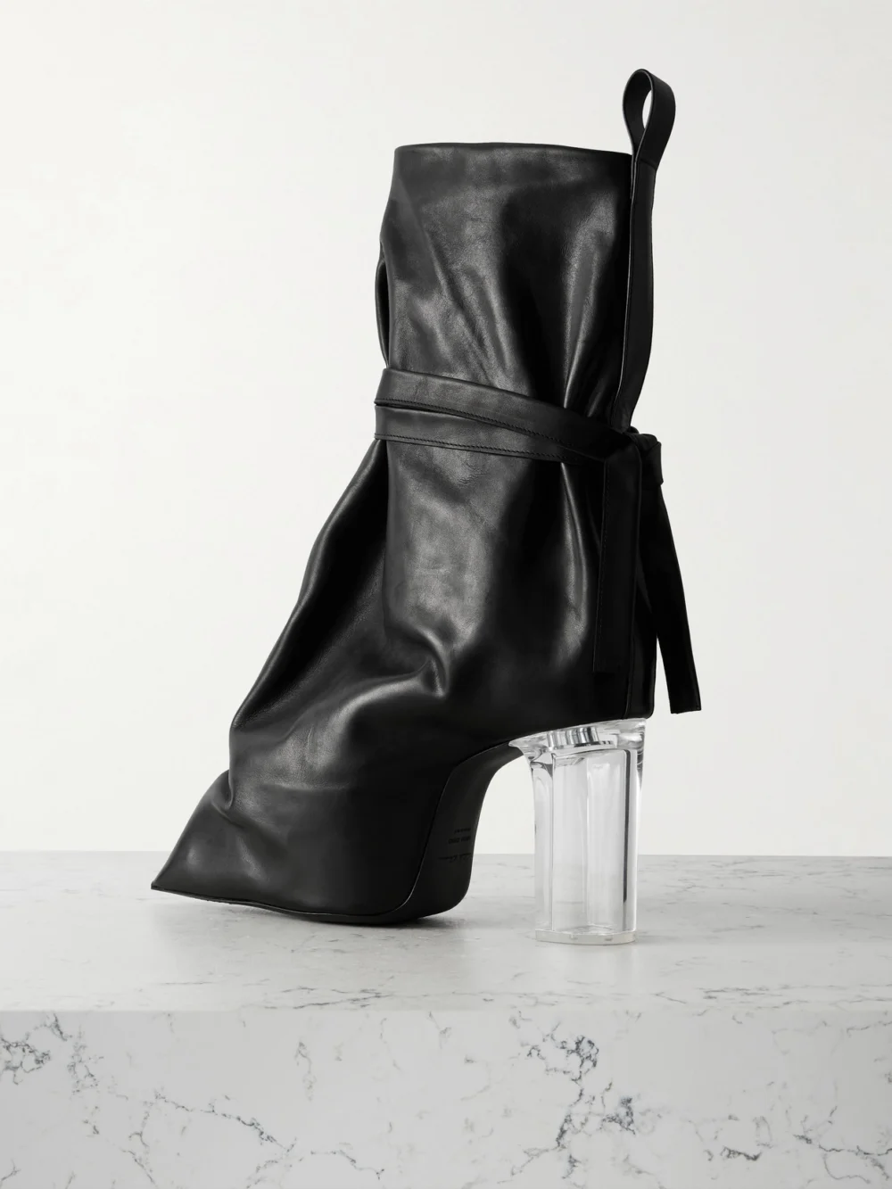 Back view of the Rick Owens Tied Taco Kiss Leather Ankle Boots