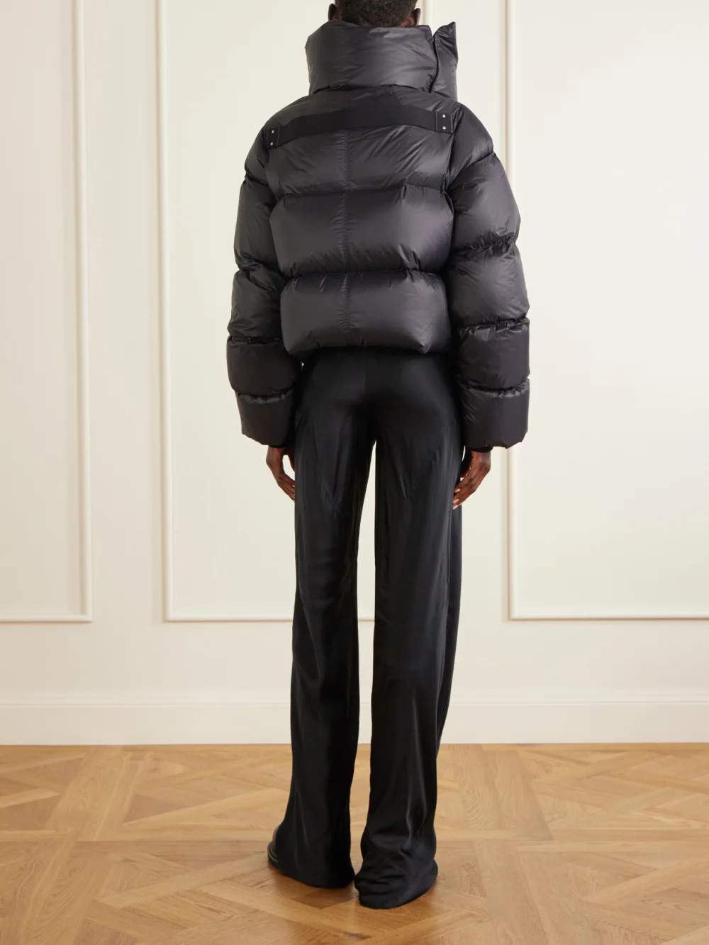 Back view of the Rick Owens Tower Cropped Shell Jacket