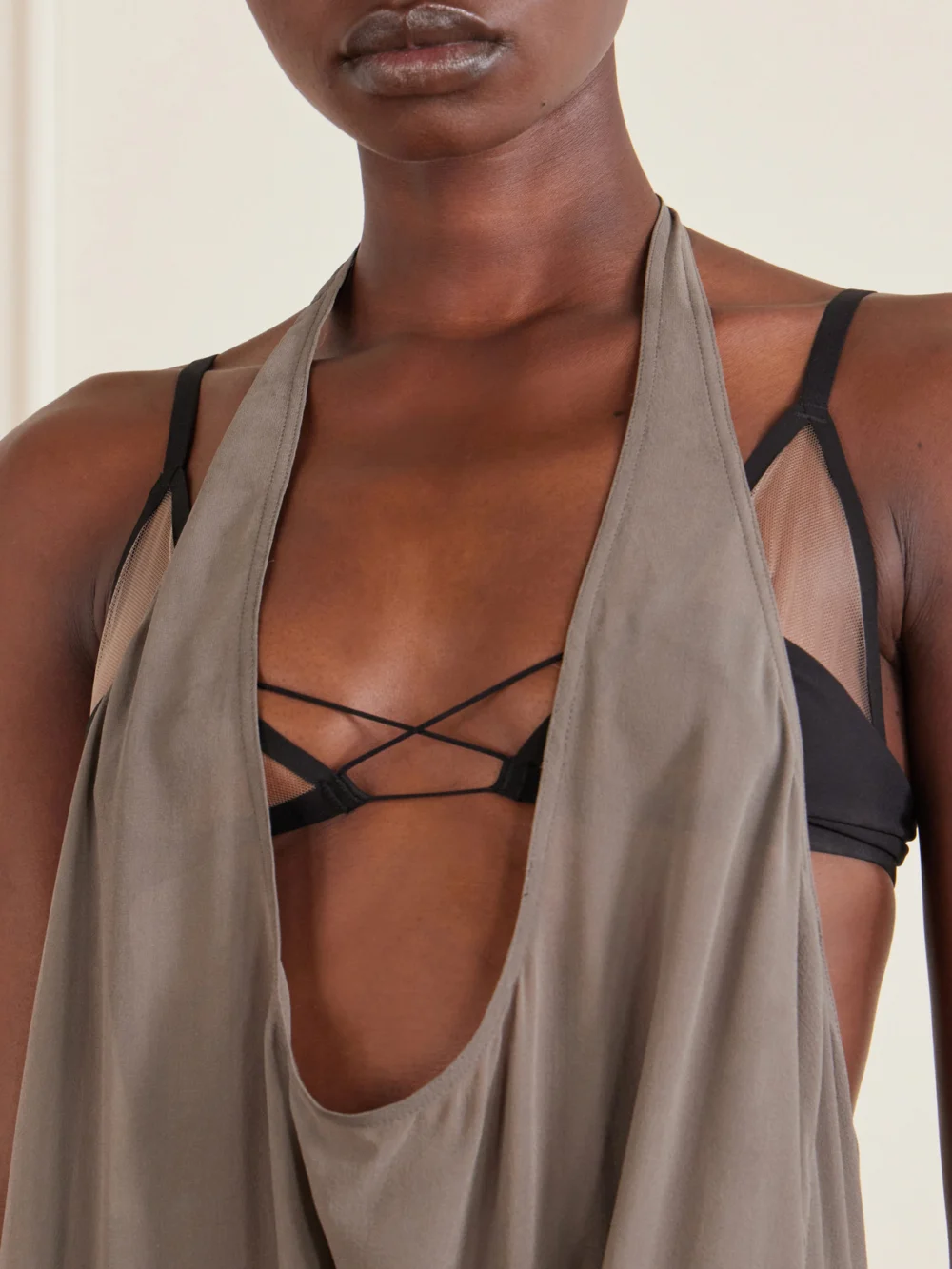 Close-up detail of the Rick Owens Tulle-trimmed Bra