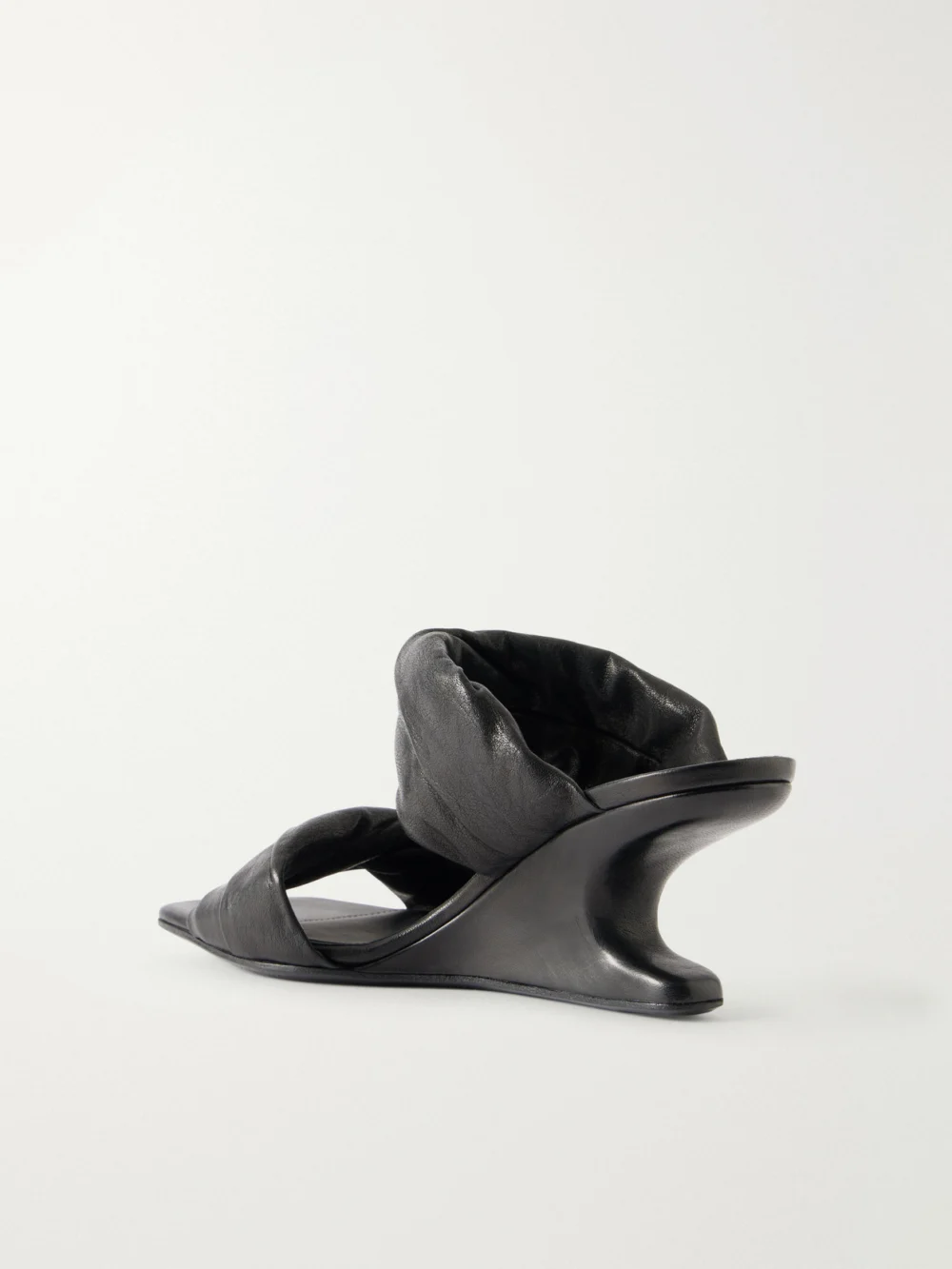 Back view of the Rick Owens Twisted Cantilever Suede Wedge Mules