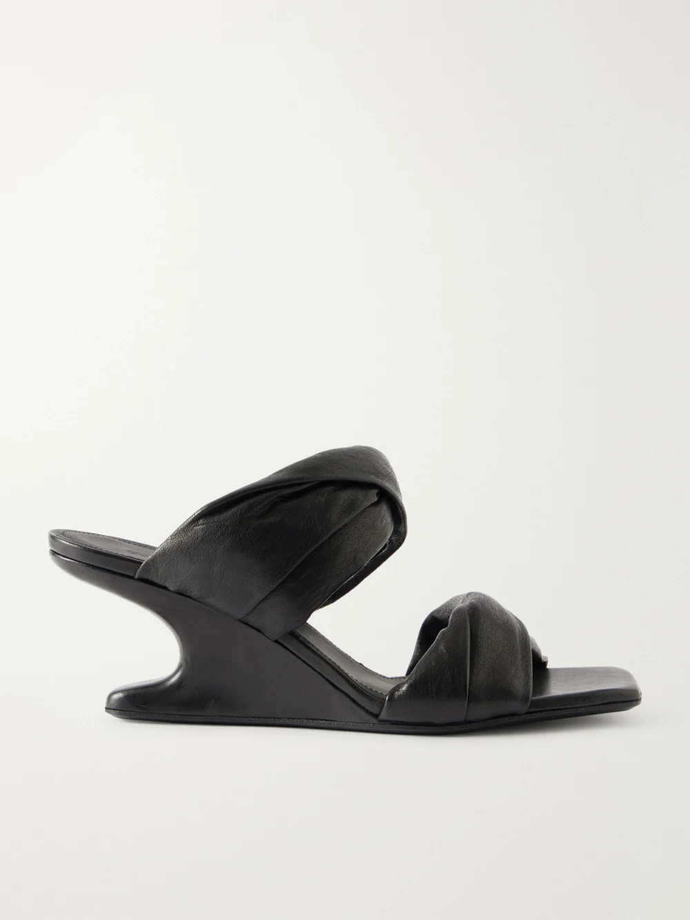 Rick Owens Twisted Cantilever Suede Wedge Mules in black
