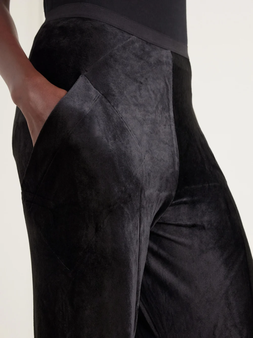 Close-up detail of the Rick Owens Velvet Wide-leg Pants