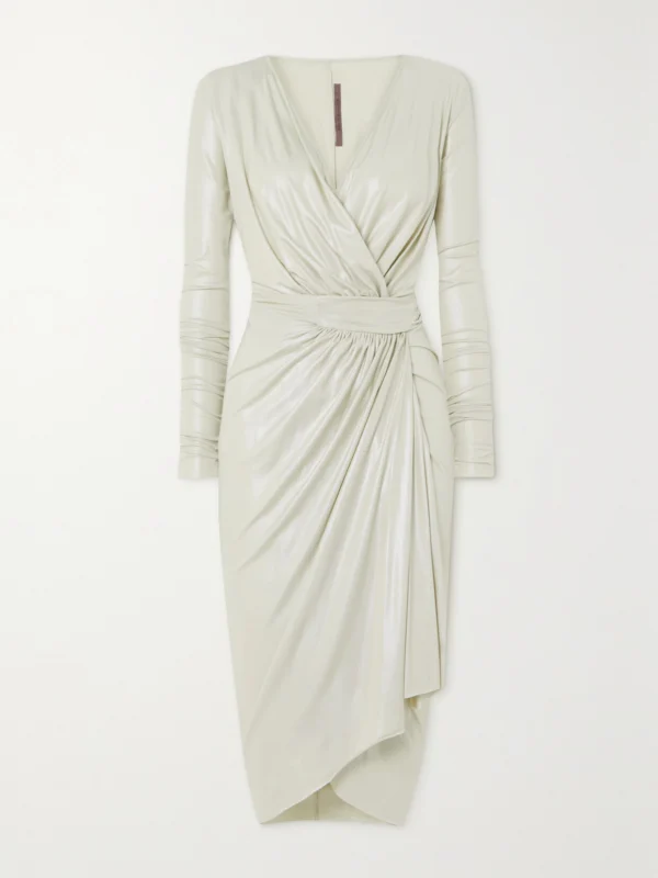Rick Owens Vered Gathered Coated Stretch-jersey Wrap Dress