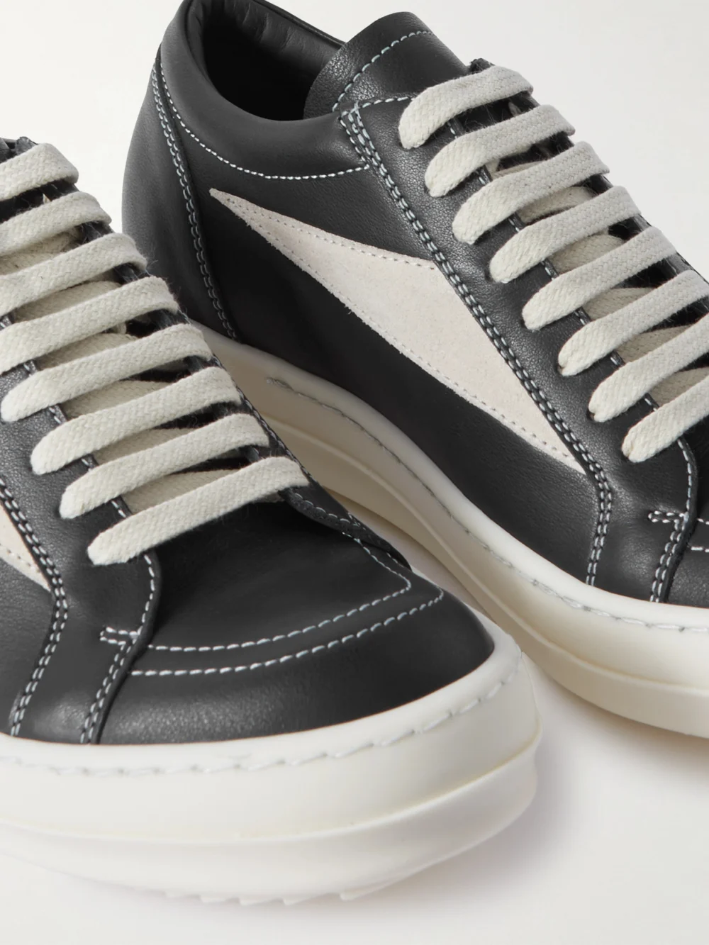 Close-up detail of the Rick Owens Vintage Suede-trimmed Leather Sneakers