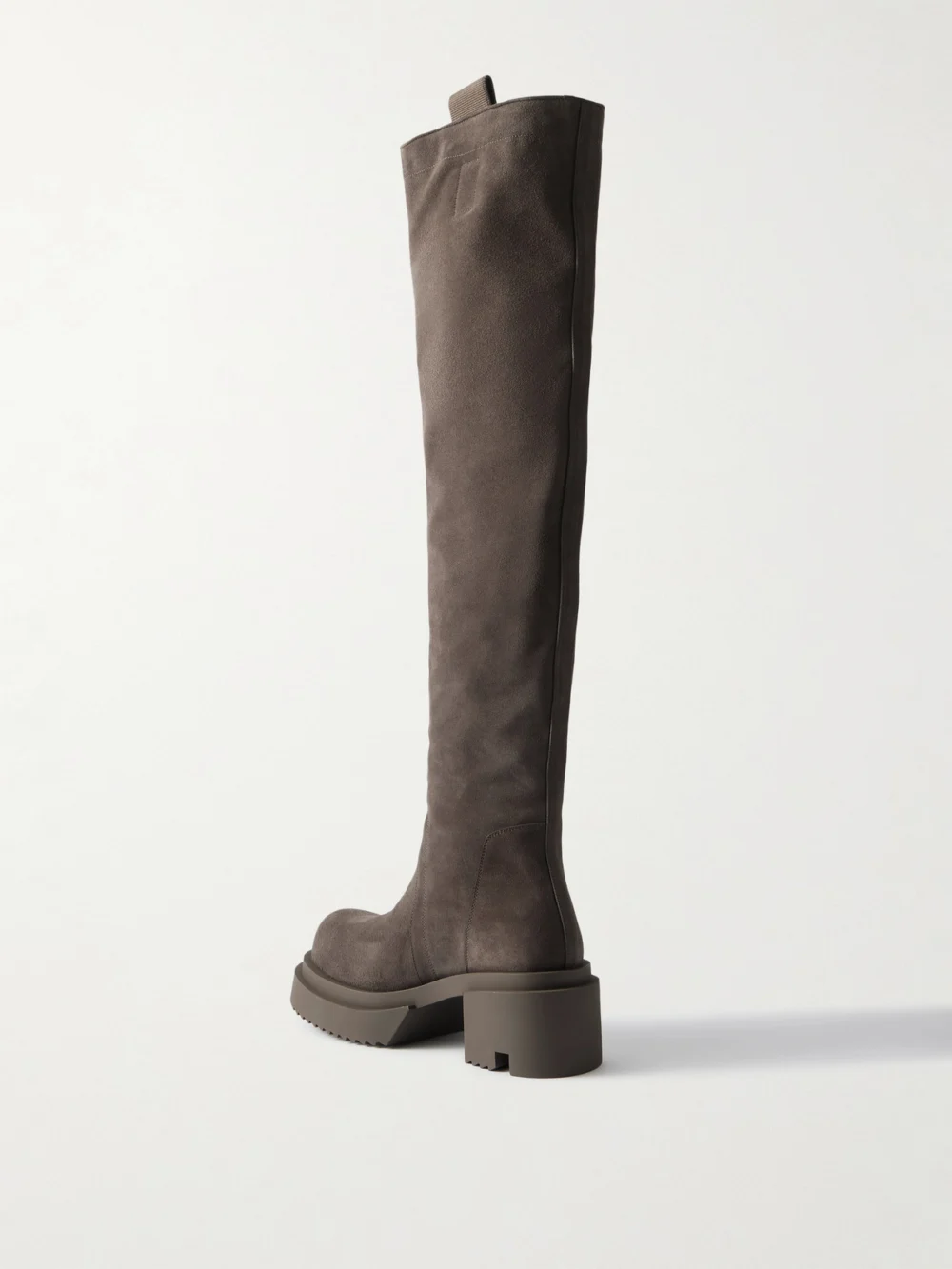 Back view of the Rick Owens Wader Bogun Suede Over-the-knee Platform Boots