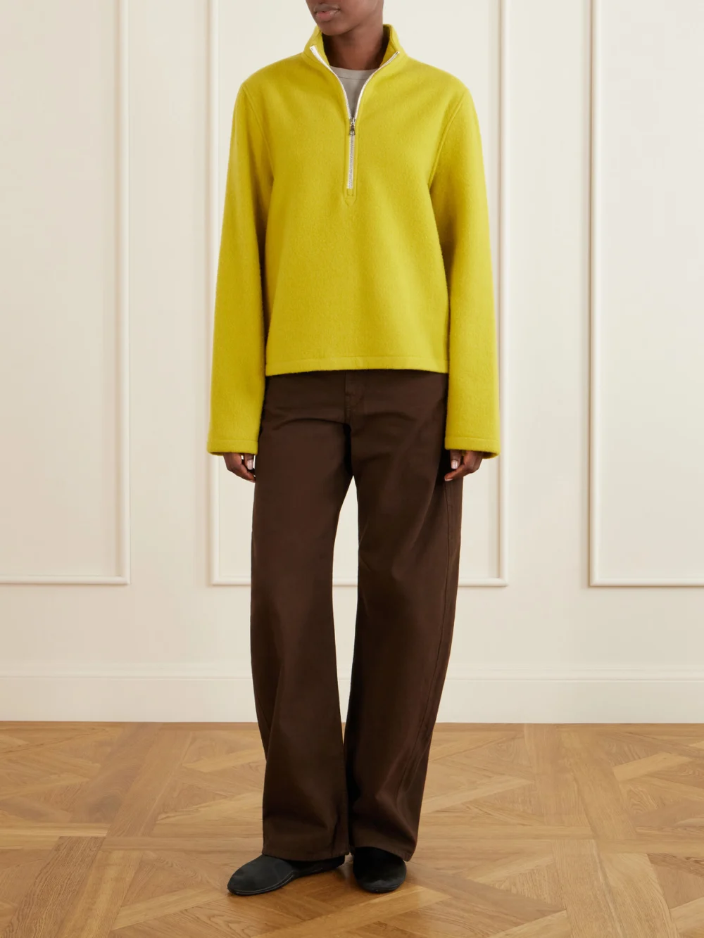 Rier City Virgin Wool-fleece Half-zip Sweater, worn by a model
