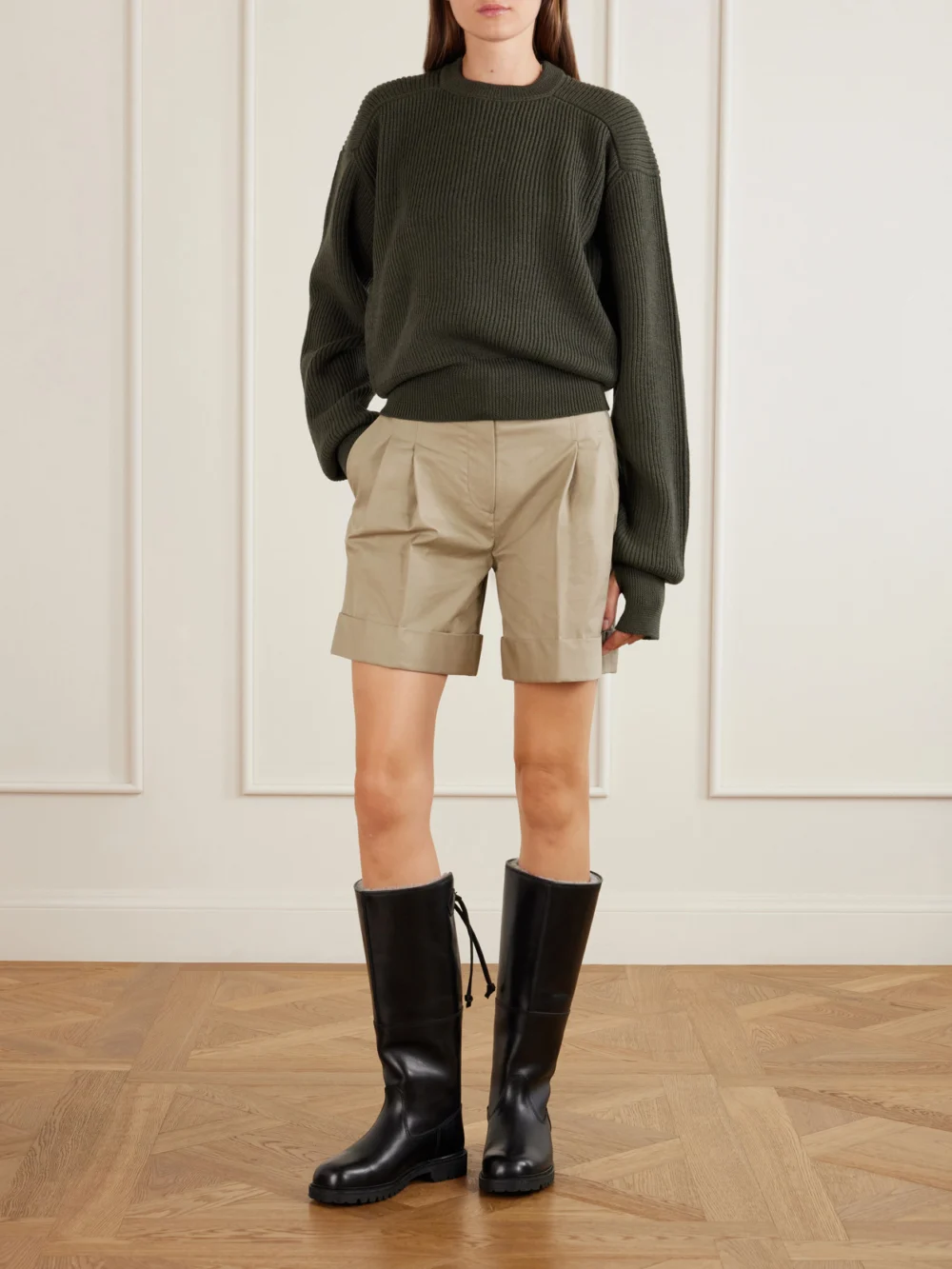 Rier Ribbed Virgin Wool Sweater, worn by a model