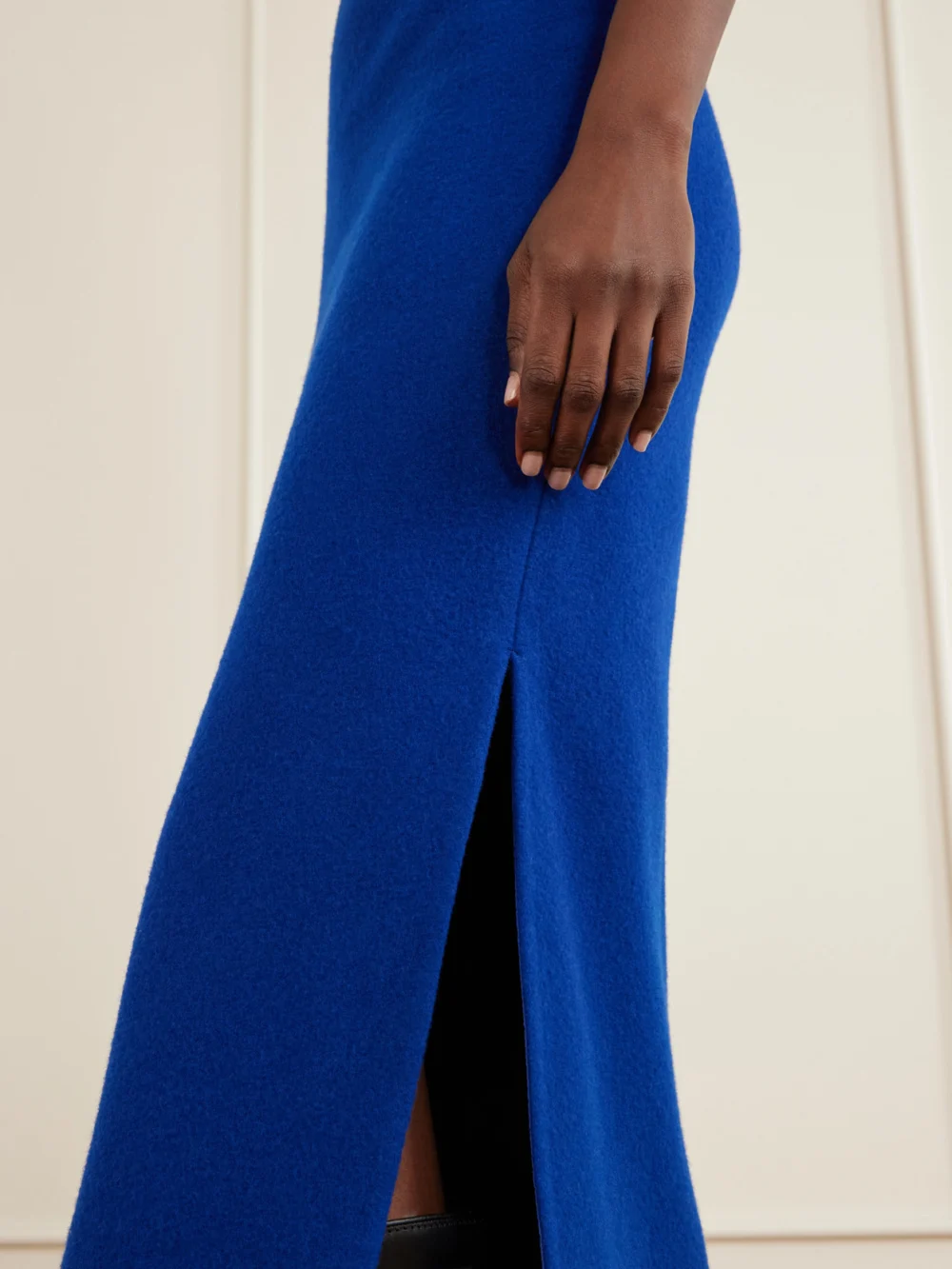 Close-up detail of the Rier Wool-fleece Midi Dress