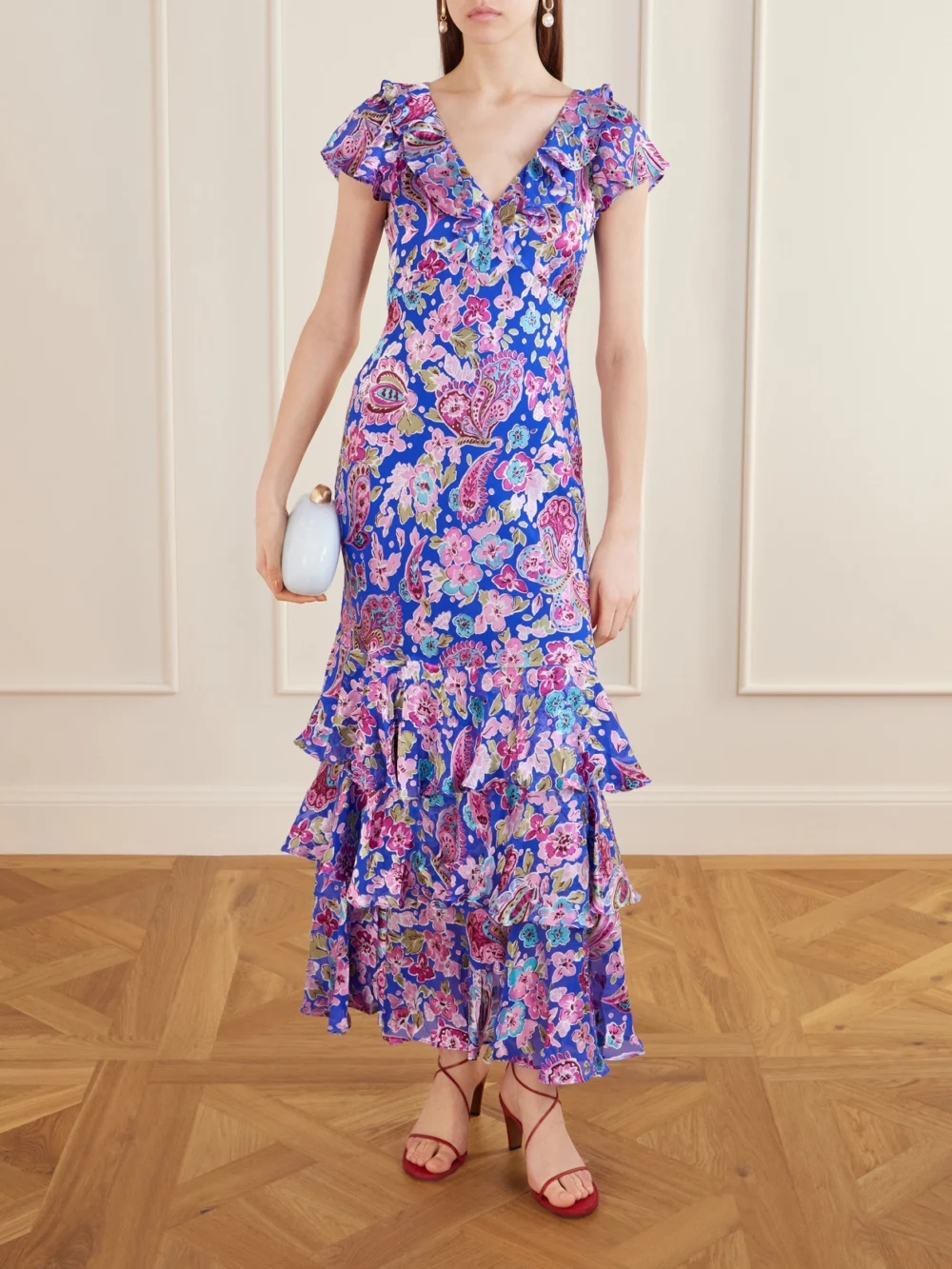 Rixo Amelle Tiered Floral-print Devoré Maxi Dress, worn by a model