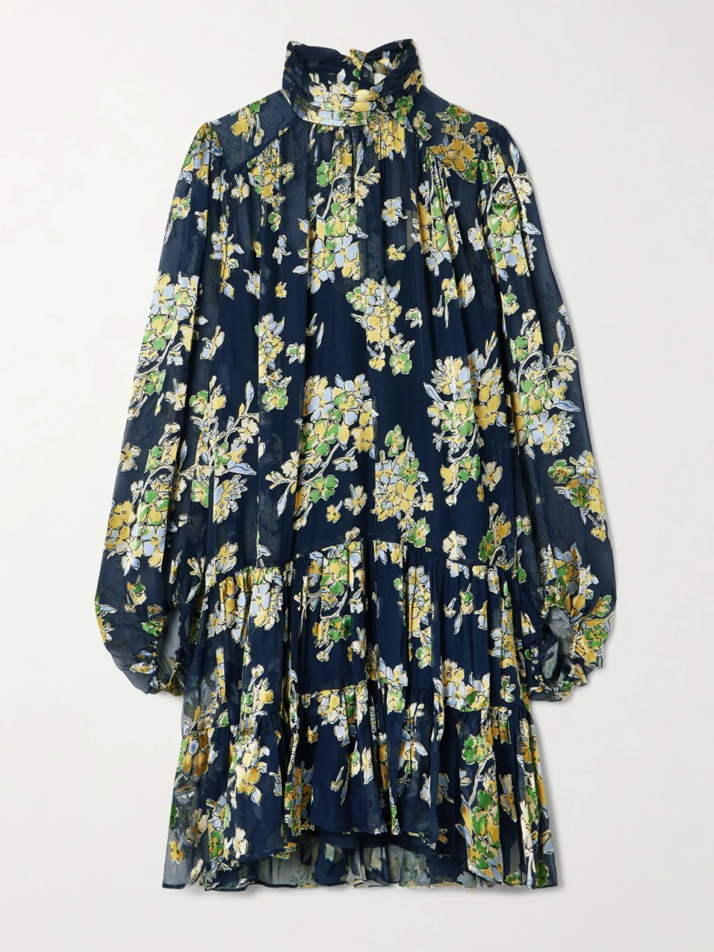 Rixo Anaya Pussy-bow Devoré-velvet Chiffon Mini Dress in navy