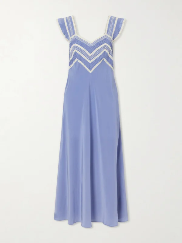 Rixo Bailee Crochet-trimmed Silk-crepe De Chine Midi Dress