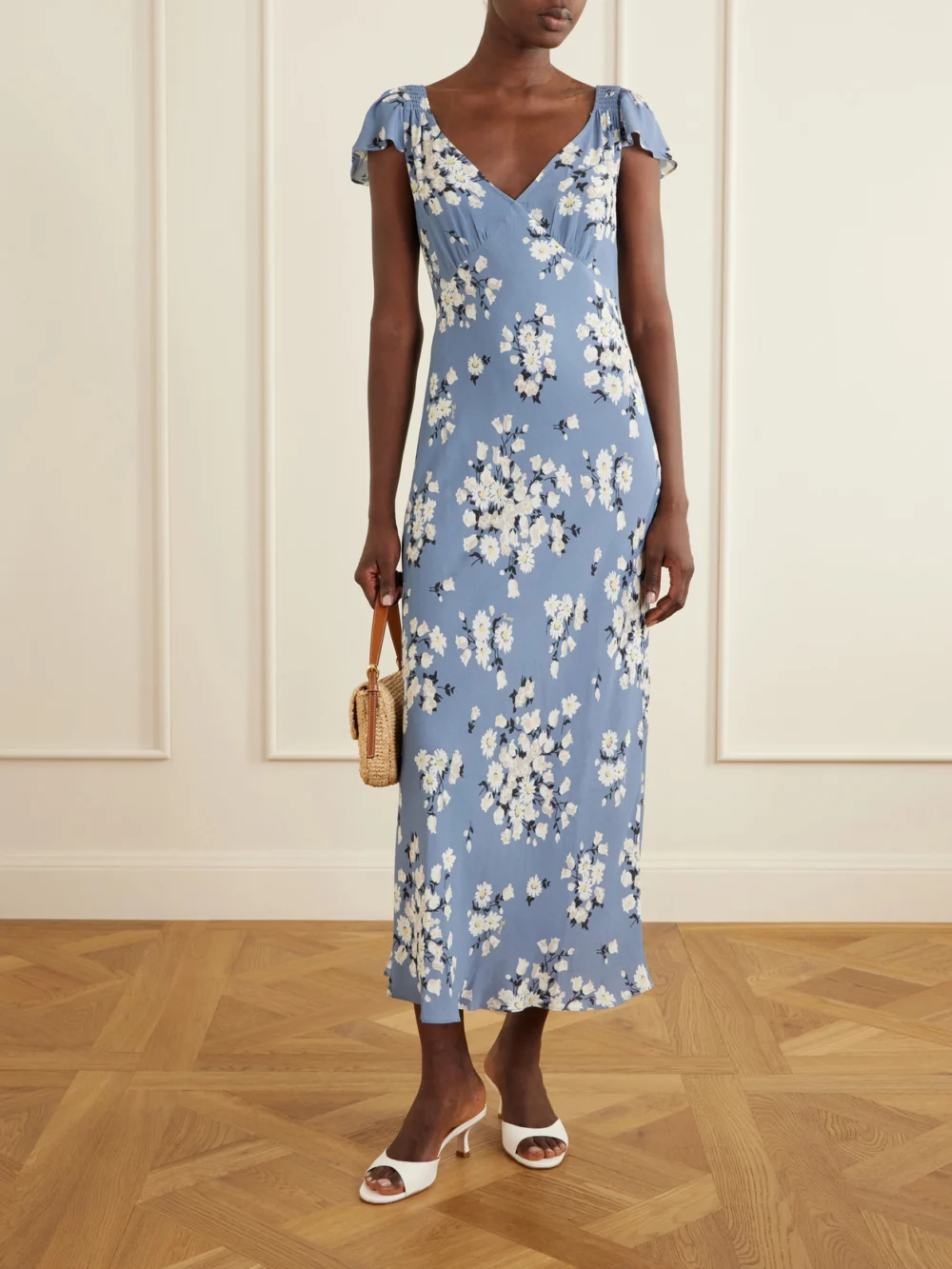 Rixo Cathy Floral-print Crepe Midi Dress, worn by a model