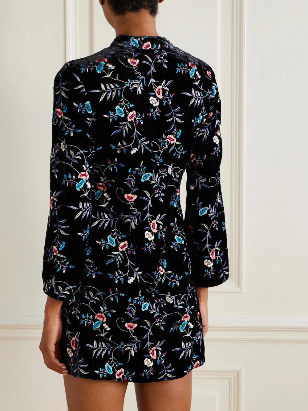 Back view of the Rixo Delphina Embroidered Velvet Mini Dress
