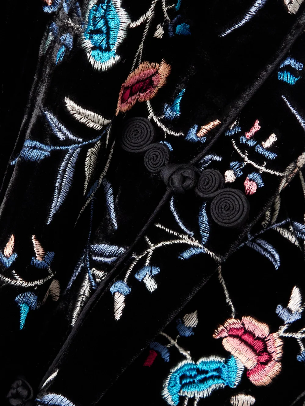 Close-up detail of the Rixo Delphina Embroidered Velvet Mini Dress