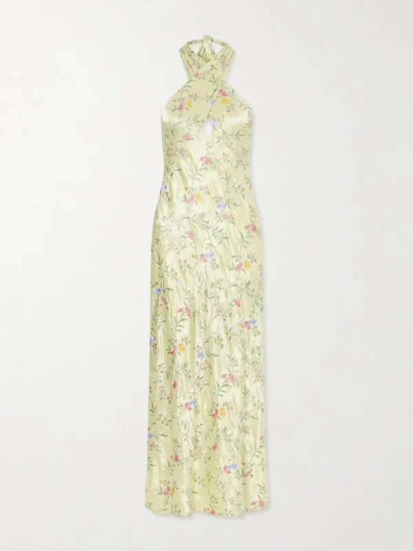 Rixo Dune Floral-embroidered Satin Maxi Dress
