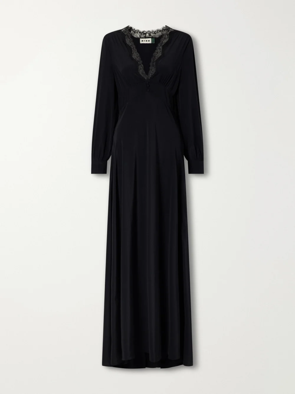 Rixo Emory Lace-trimmed Silk-crepe De Chine Maxi Dress in black