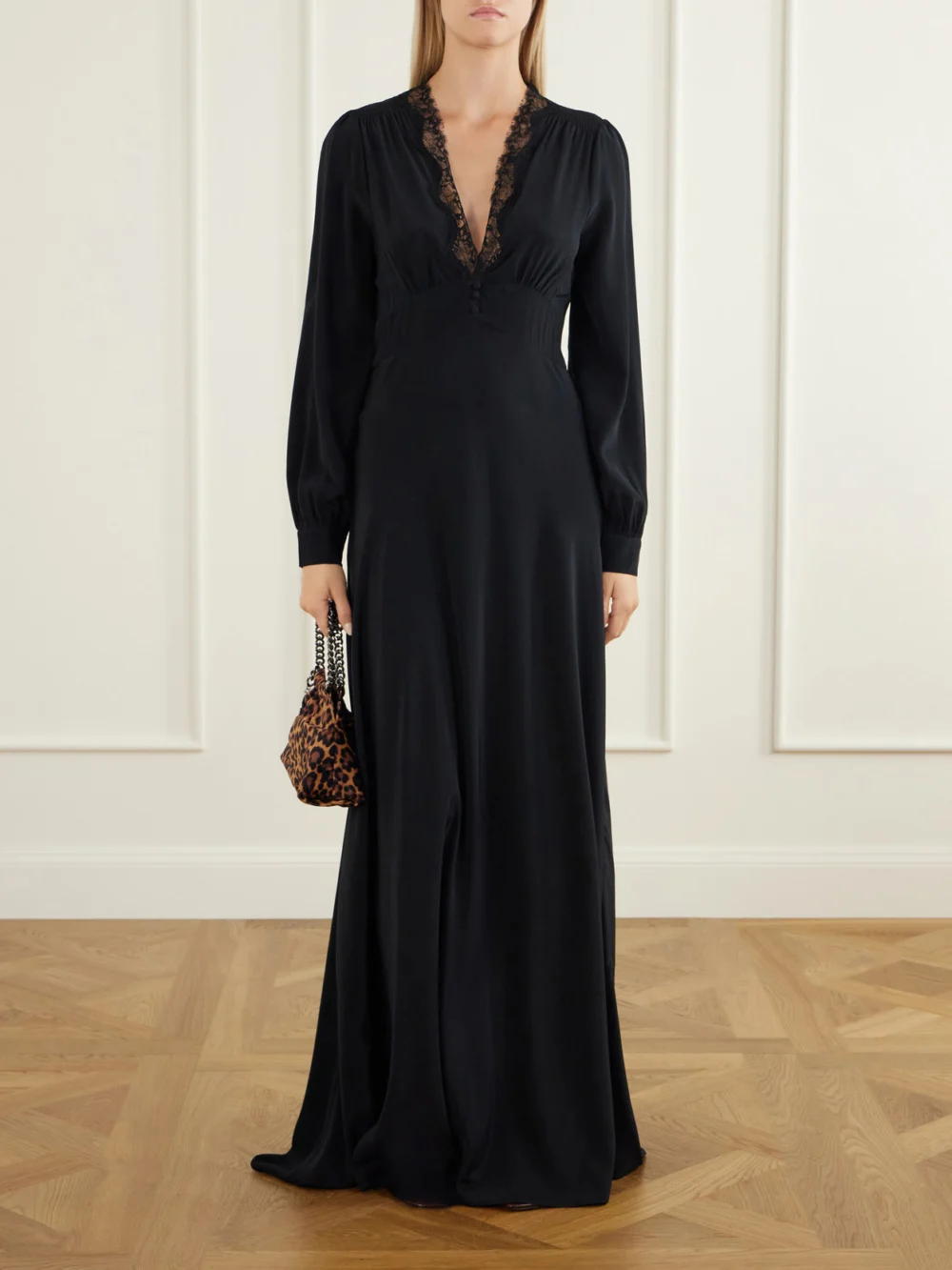 Rixo Emory Lace-trimmed Silk-crepe De Chine Maxi Dress, worn by a model