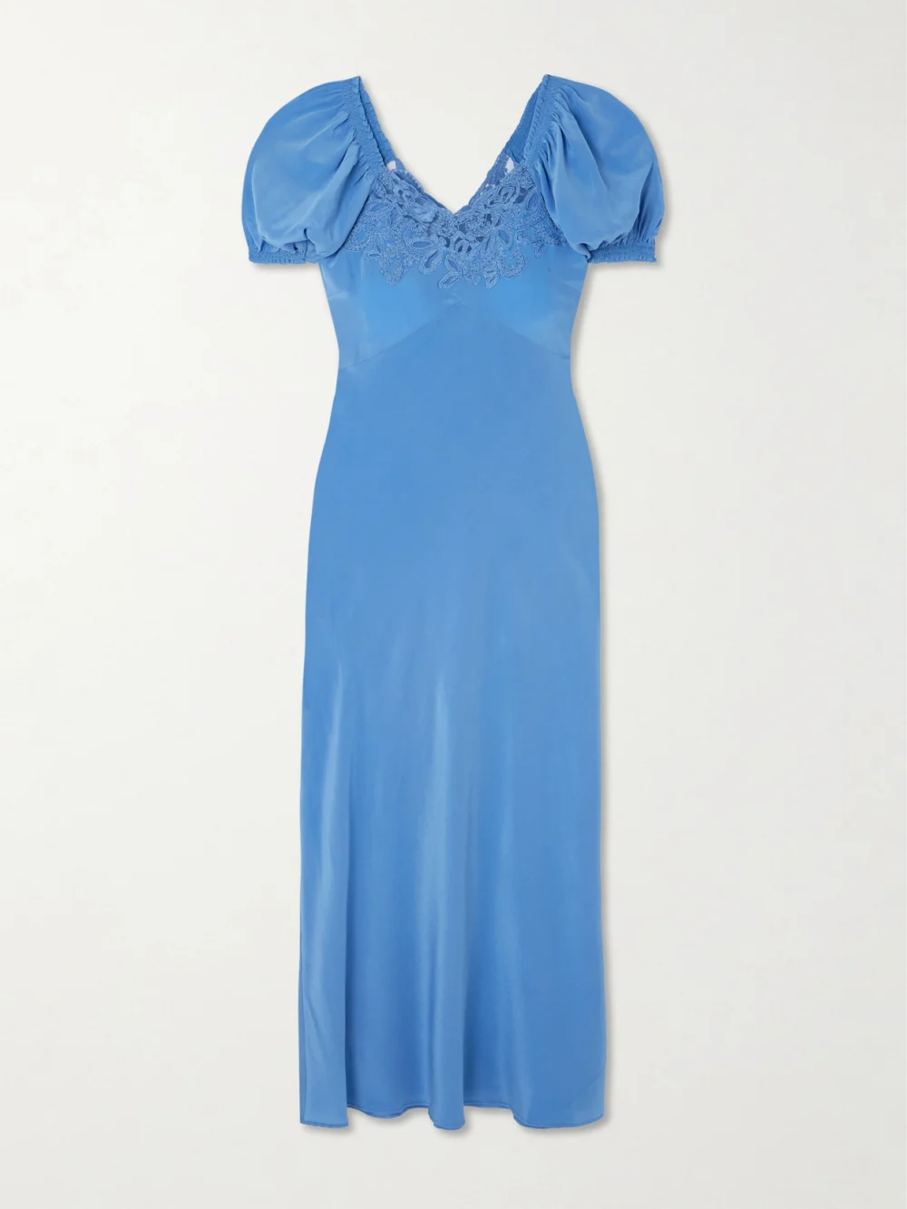 Rixo Ilaria Lace-trimmed Silk Midi Dress in blue