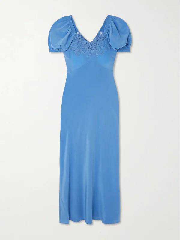 Rixo Ilaria Lace-trimmed Silk Midi Dress