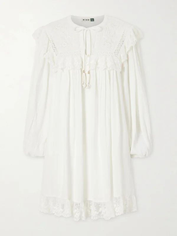 Rixo Inez Floral-embroidered Lace-trimmed Cotton Mini Dress