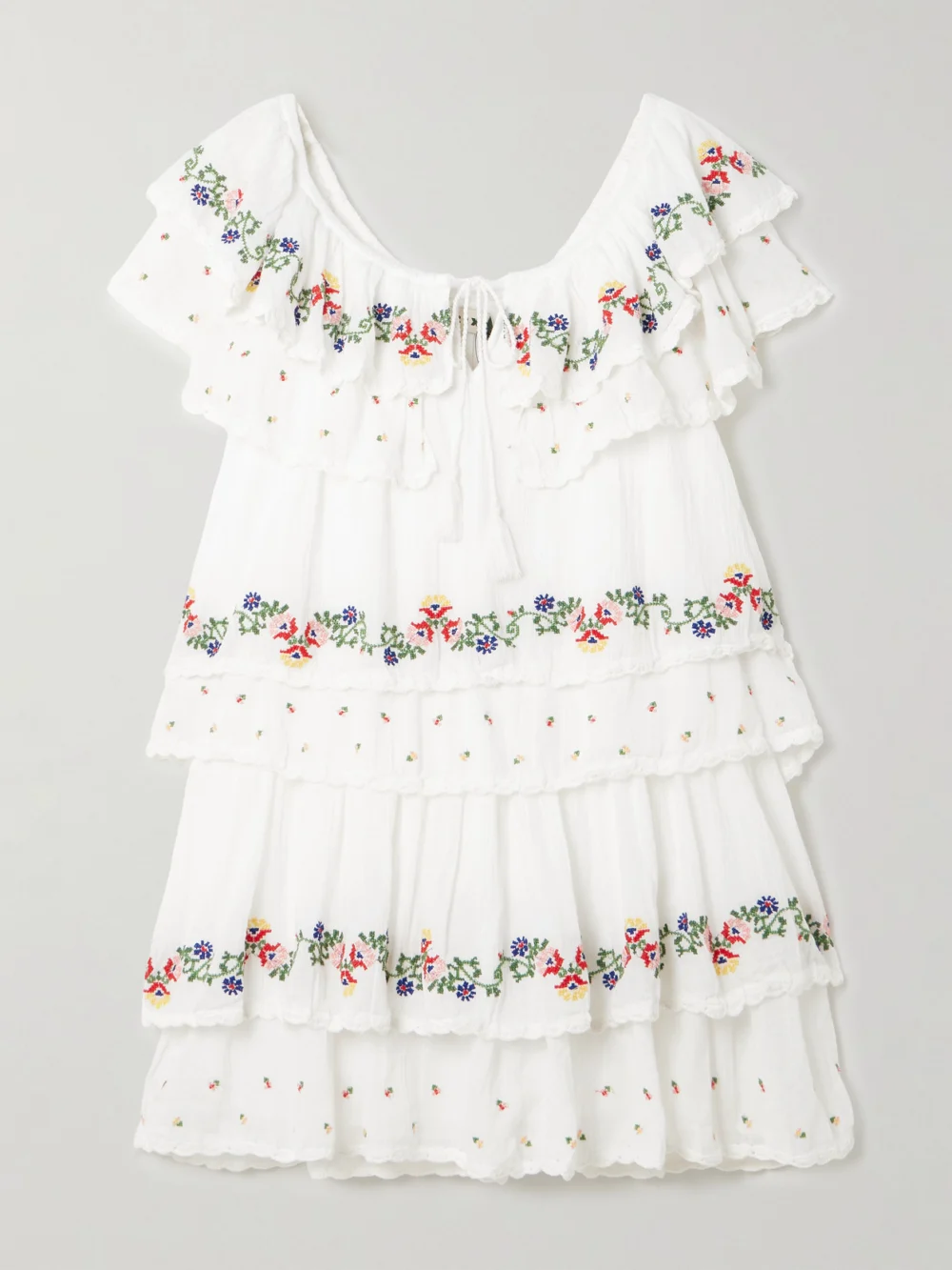 Rixo Leilani Tiered Embroidered Cotton-voile Mini Dress in cream