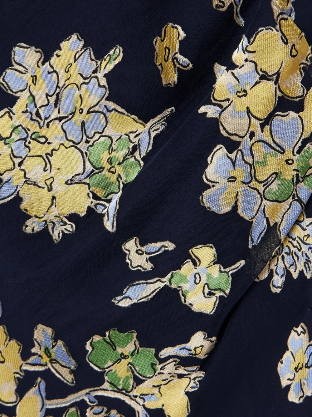 Close-up detail of the Rixo Leon One-shoulder Ruffled Devoré-velvet Chiffon Maxi Dress