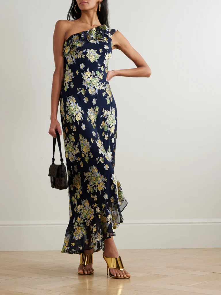 Rixo Leon One-shoulder Ruffled Devoré-velvet Chiffon Maxi Dress