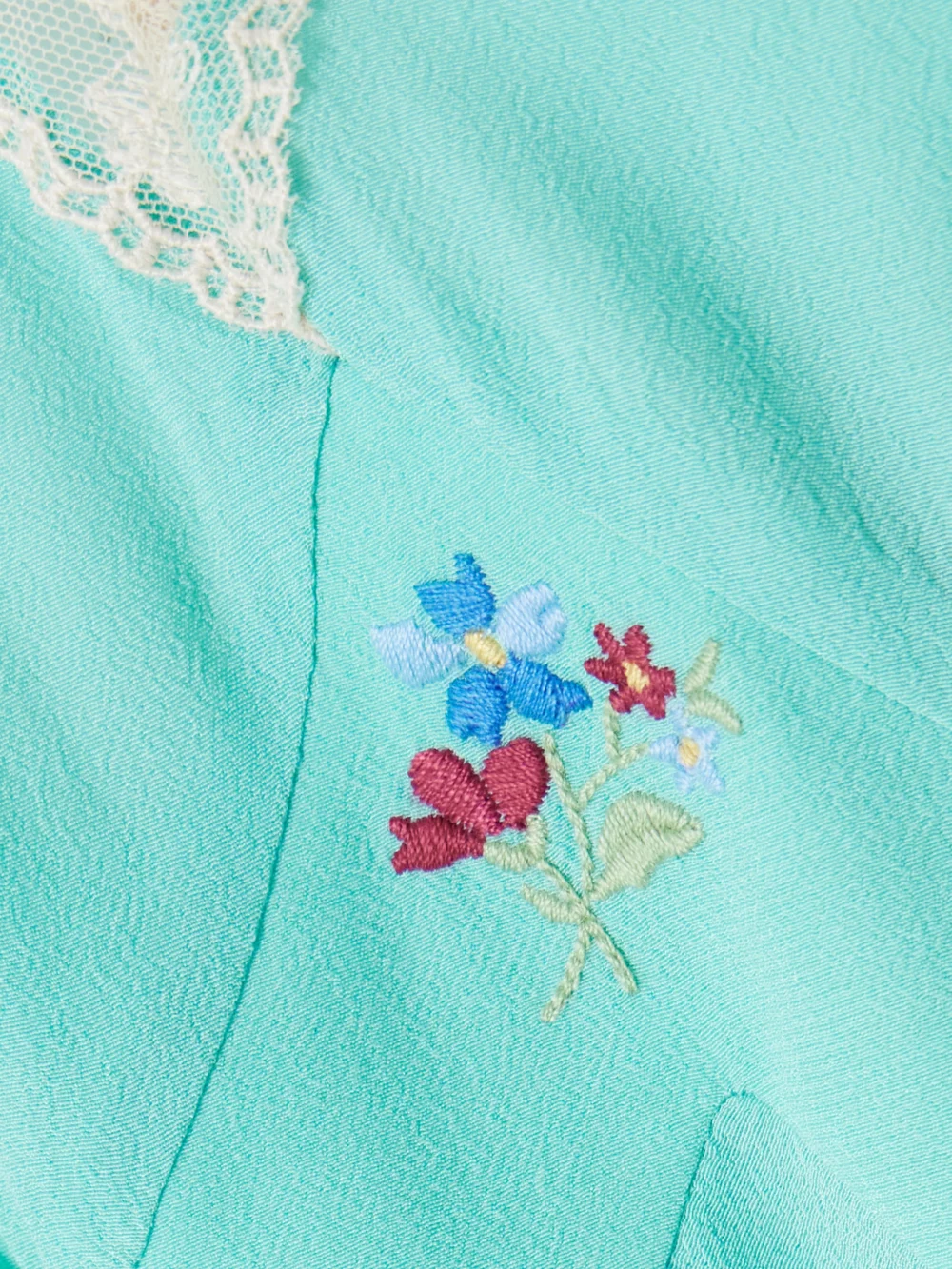 Close-up detail of the Rixo Lucie Lace-trimmed Embroidered Crepe De Chine Midi Dress