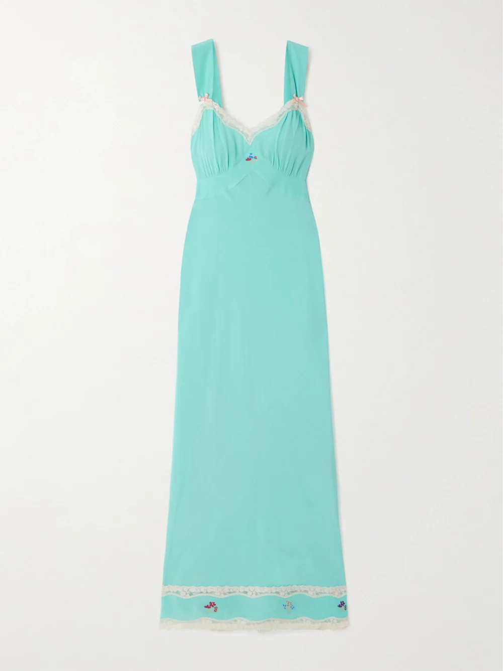 Rixo Lucie Lace-trimmed Embroidered Crepe De Chine Midi Dress in blue