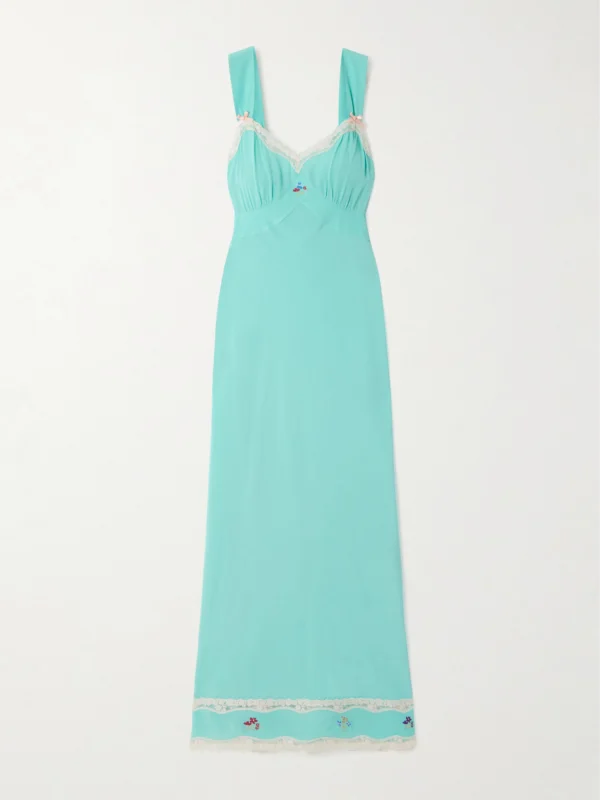 Rixo Lucie Lace-trimmed Embroidered Crepe De Chine Midi Dress