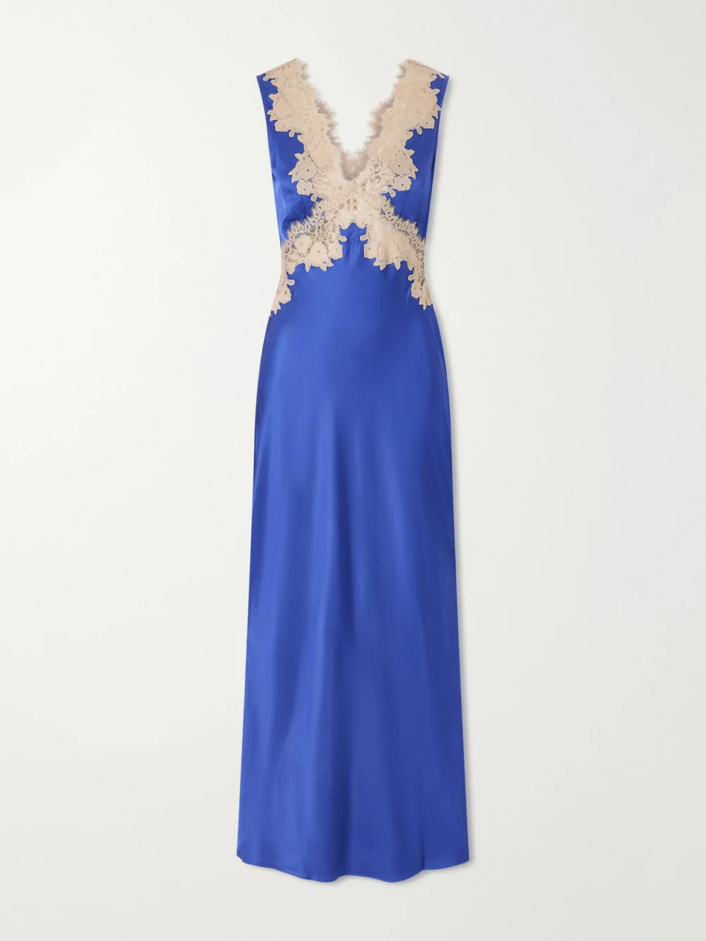 Rixo Lysandra Lace-trimmed Satin Midi Dress in cobalt blue