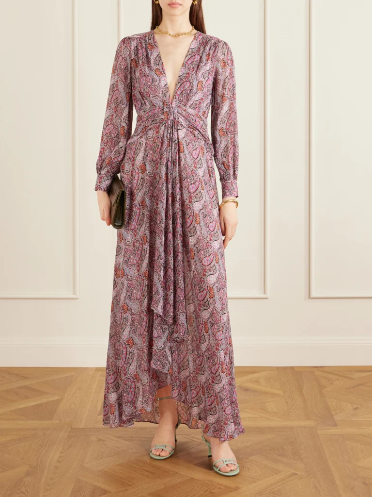 Rixo Meera Gathered Paisley-print Chiffon Maxi Dress
