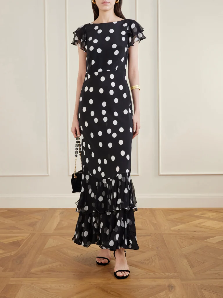 Rixo Ordinia Polka-dot Crepon-trimmed Silk-satin Midi Dress