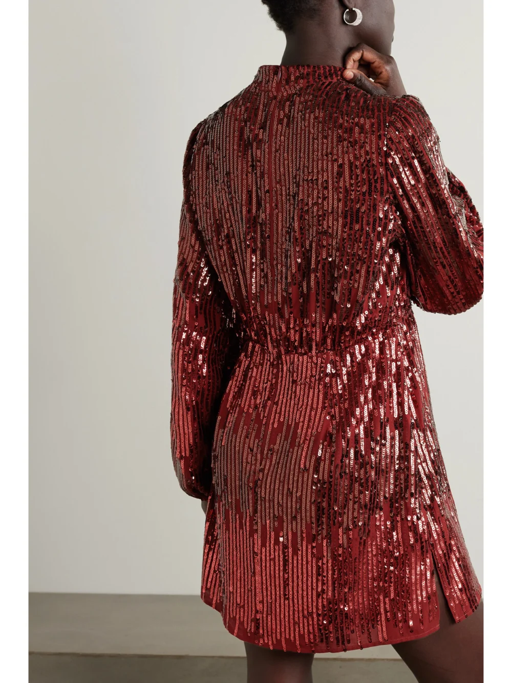 Back view of the Rixo Samantha Sequined Crepe Mini Dress