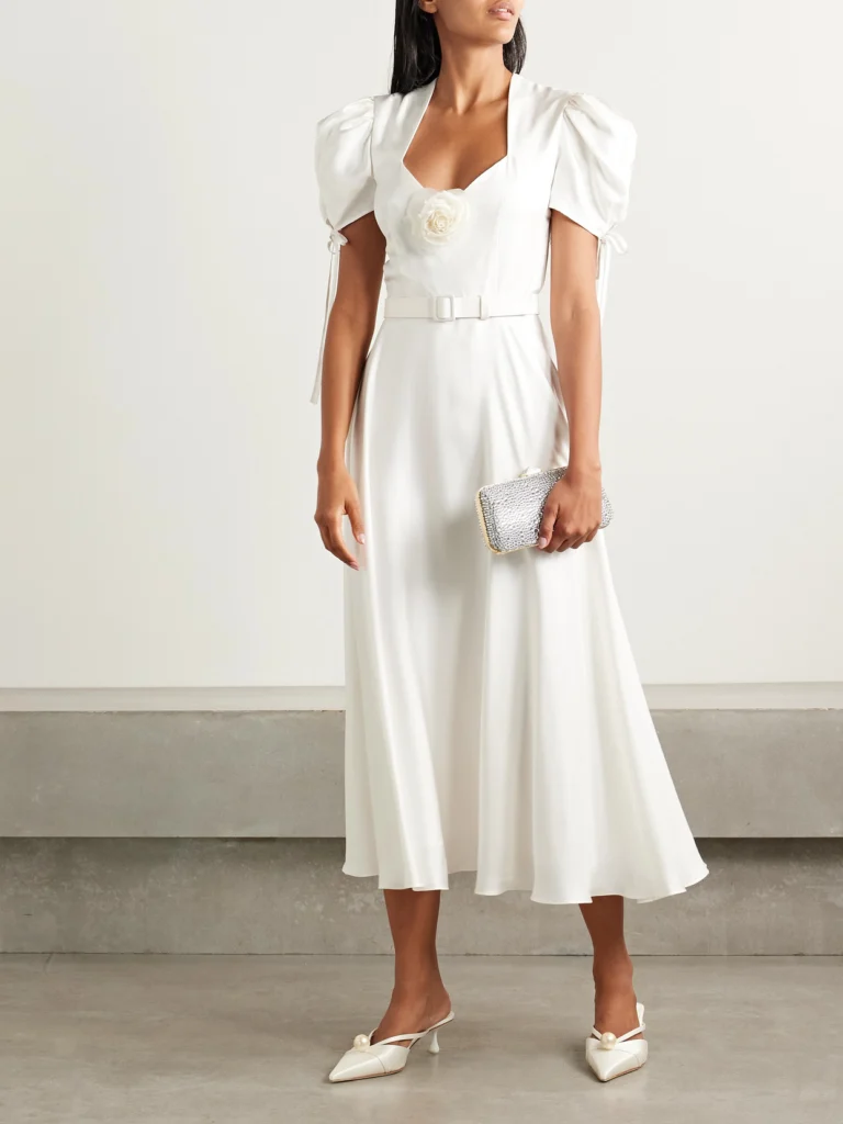 Rodarte Appliquéd Belted Silk-twill Midi Dress