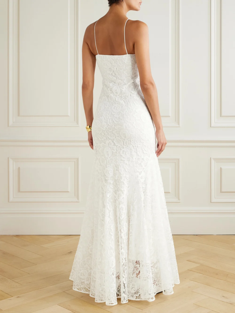 Back view of the Rodarte Appliquéd Organic Cotton-blend Lace Gown