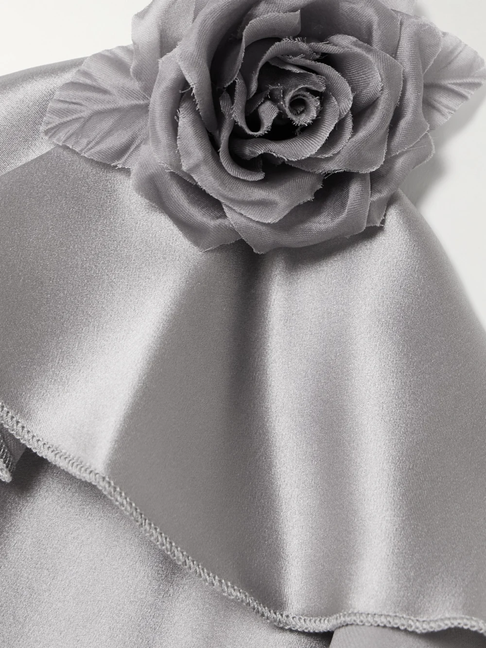Close-up detail of the Rodarte Appliquéd Ruffled Silk-satin Halterneck Midi Dress