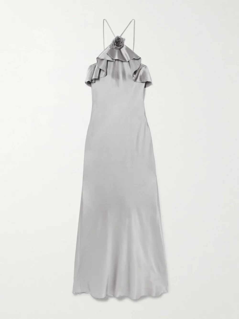 Rodarte Appliquéd Ruffled Silk-satin Halterneck Midi Dress in silver