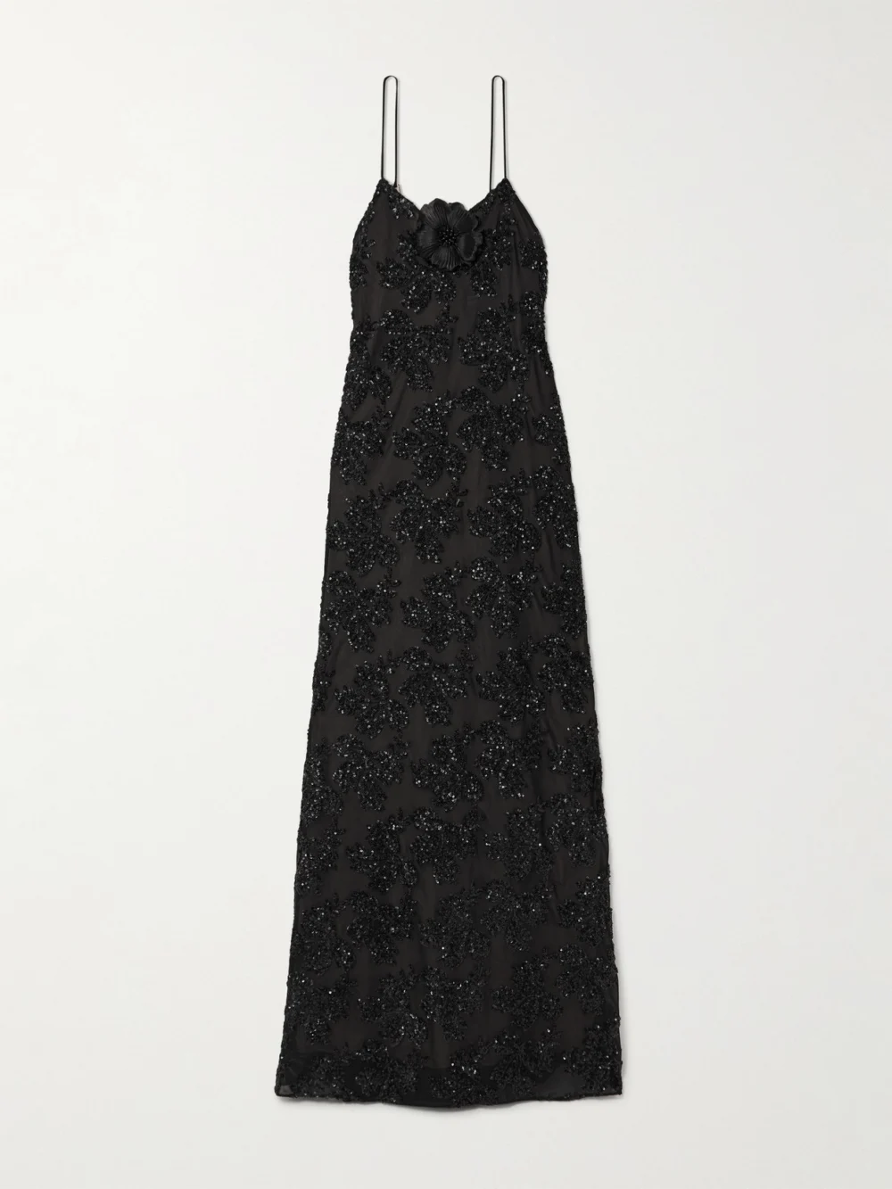 Rodarte Appliquéd Sequin-embellished Silk-trimmed Voile Gown in black
