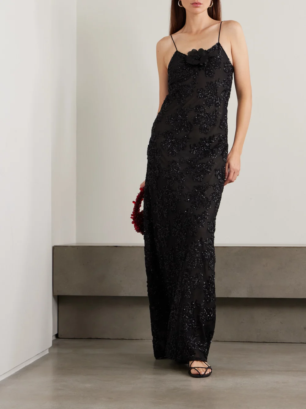 Rodarte Appliquéd Sequin-embellished Silk-trimmed Voile Gown, worn by a model