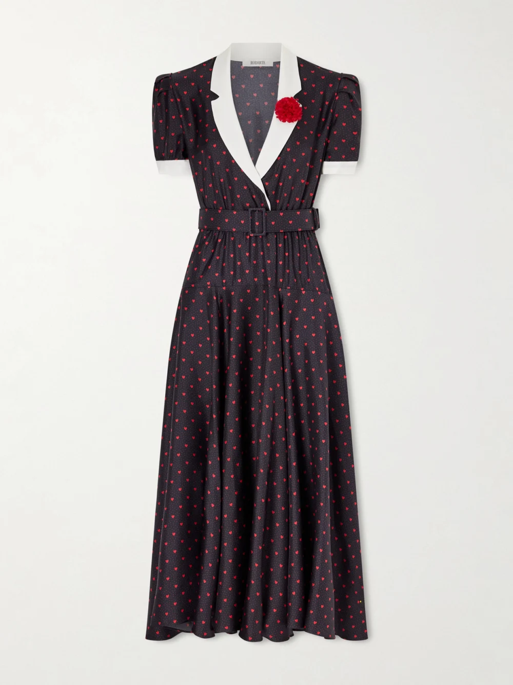Rodarte Belted Printed Silk-twill Gown in black